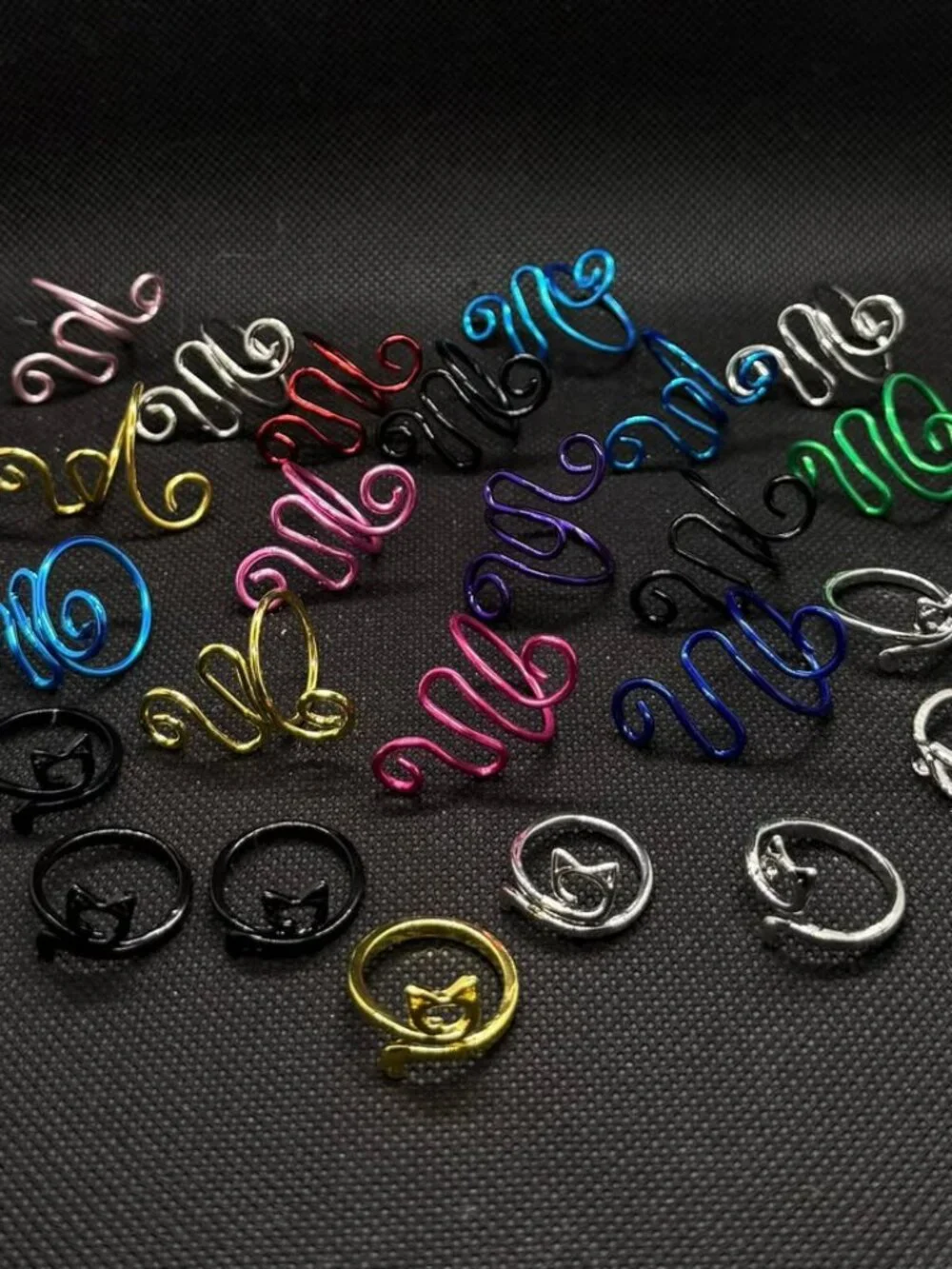 31 Piece Wire Crochet knitting Tension Rings Adjustable Cat Swirl Metal Guides